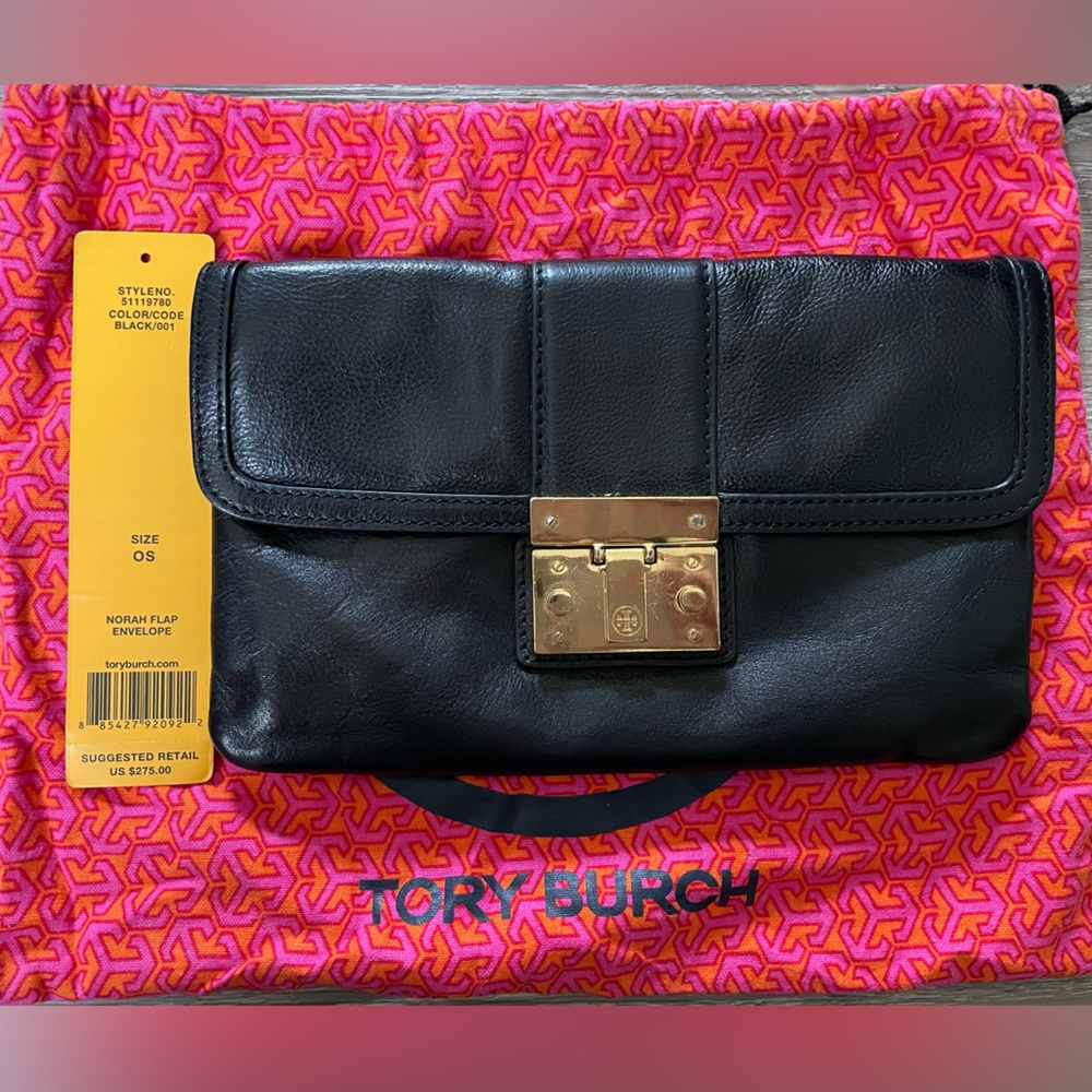 Tory Burch, black envelope clutch (thrifted)